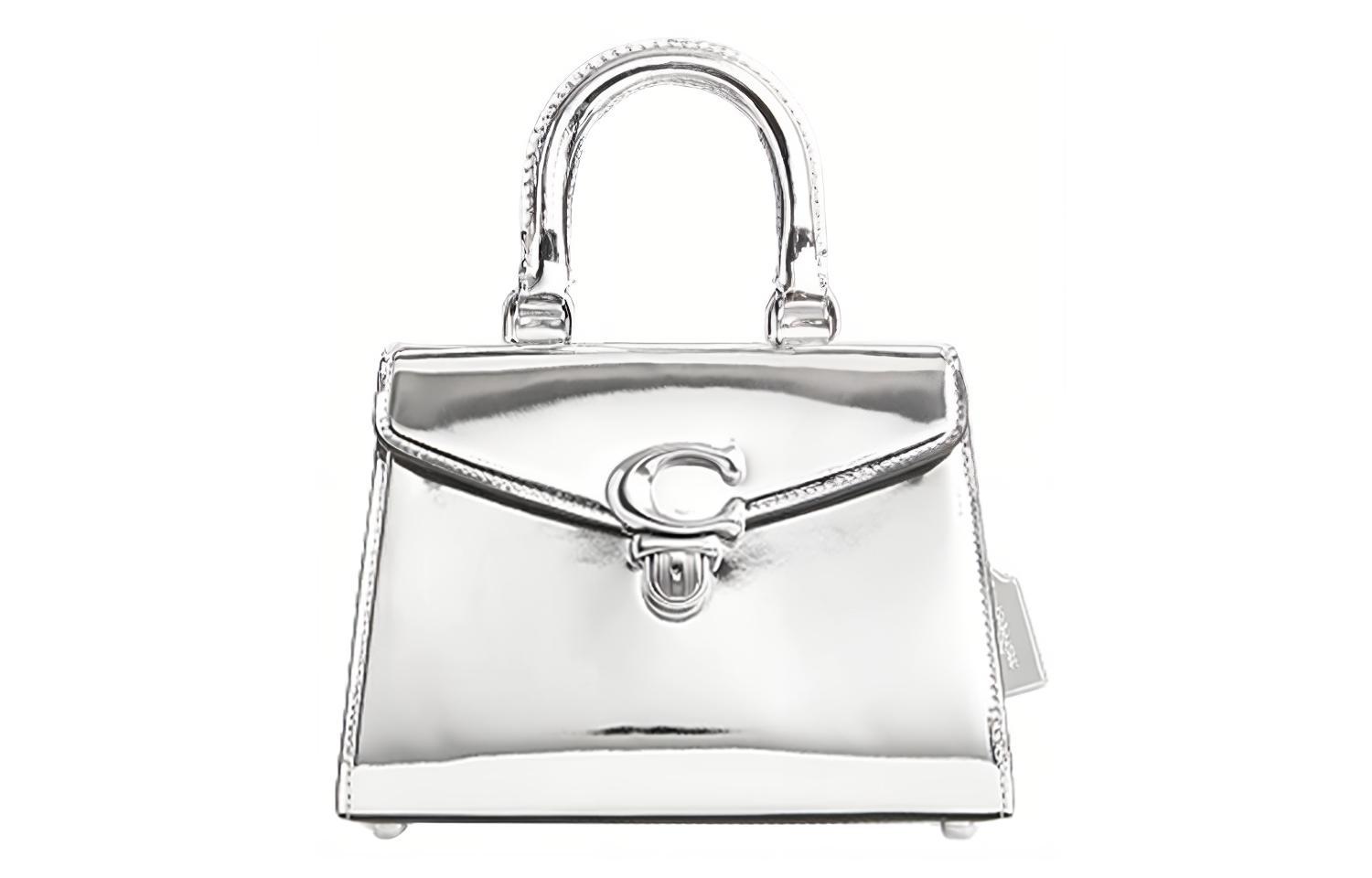 

Сумка Sammy Leather Dior, сумка через плечо, женская, металлическая, серебристая, среднего размера COACH