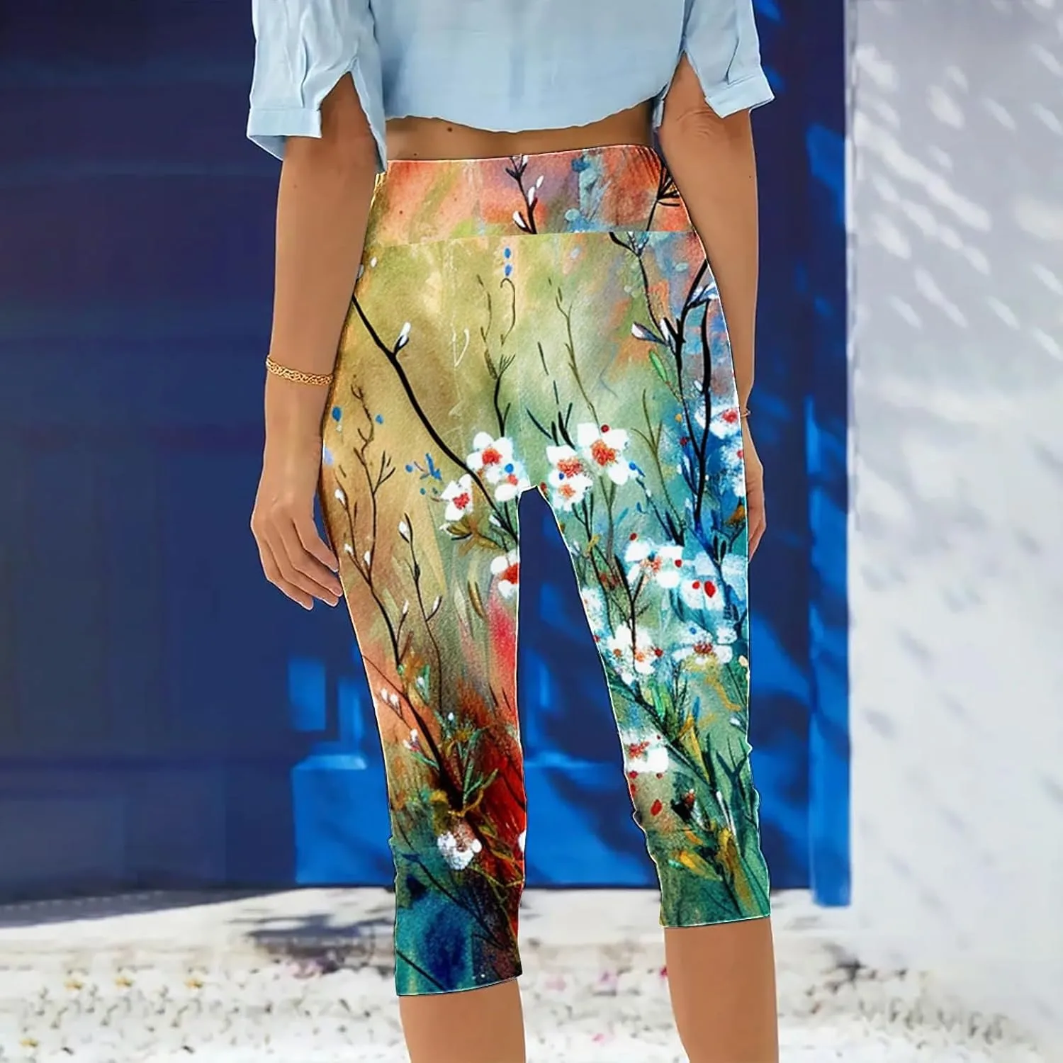 Женские капри-леггинсы летние легкие йога-штаны stretchy colorful high waisted — фото 4