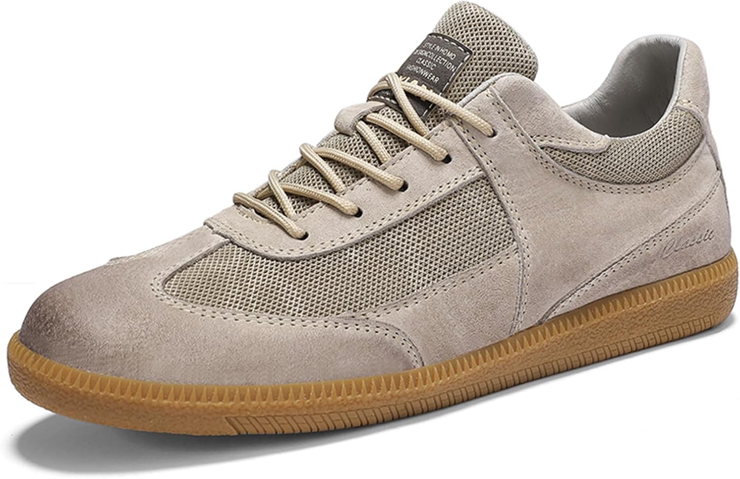 

Мужские кроссовки из замши и кожи с сеткой, на шнуровке, повседневные, с плоской подошвой, дышащие, легкие, мягкие, с круглым носком, для ежедневного комфорта, прогулок, уличного стиля, вождения и работы Houdbdol, бежевый