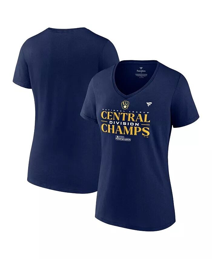 

Женская футболка Navy Milwaukee Brewers 2023 NL Central Division Champions Locker Room с V-образным вырезом Fanatics