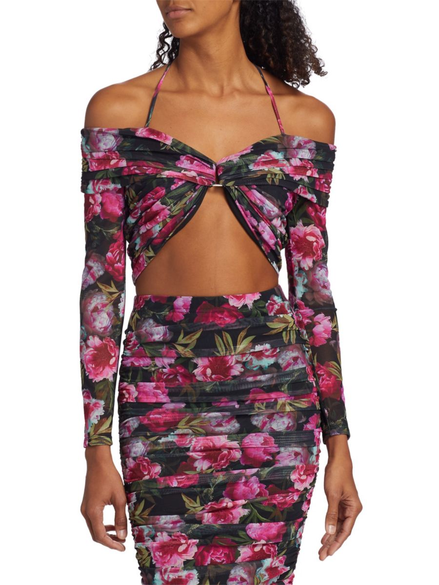 

Укороченный топ Rosalia с цветочным принтом и сеткой Cami NYC, цвет Plum Blossom