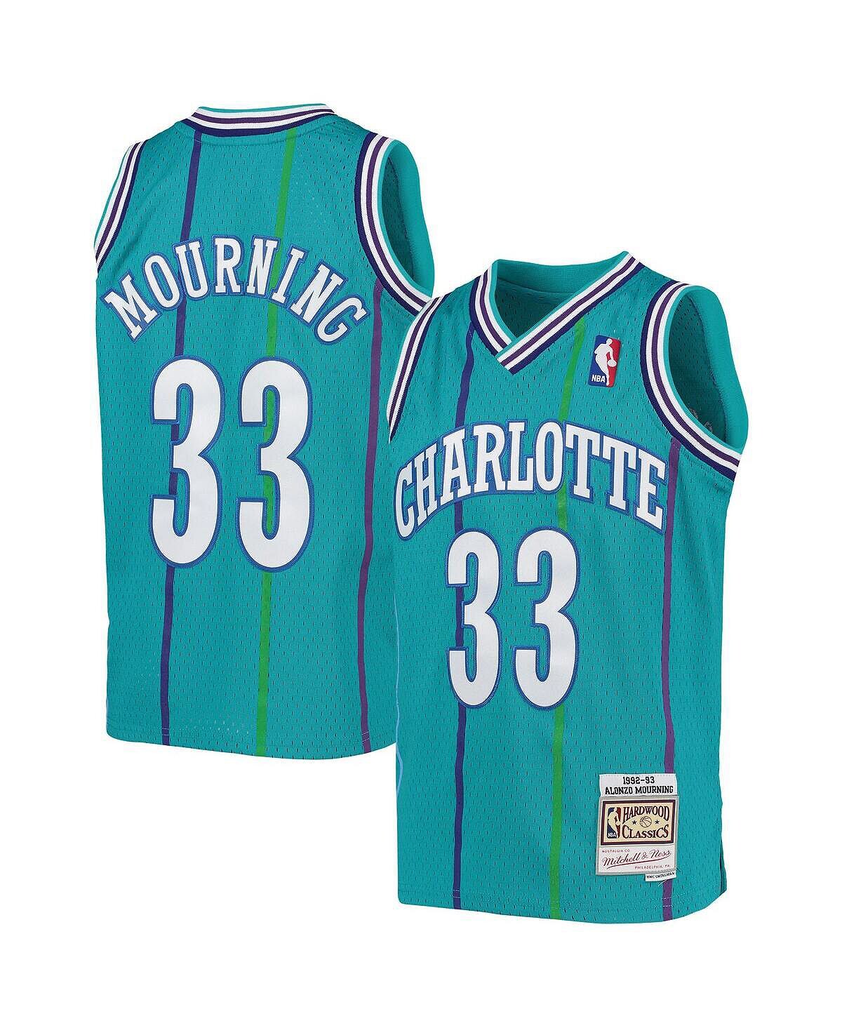 

Джерси для мальчиков и молодежи Alonzo Mourning Teal Charlotte Hornets 1992-93 Hardwood Classics Swingman Mitchell & Ness