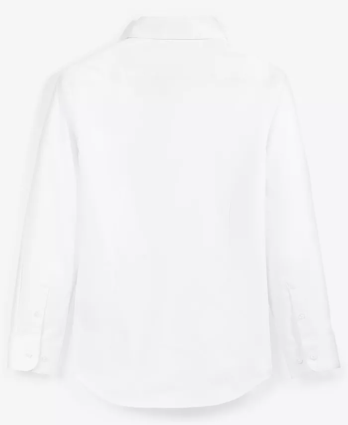 Классическая однотонная рубашка с длинным рукавом для мальчиков Big Boys B By Brooks Brothers, белый — фото 4