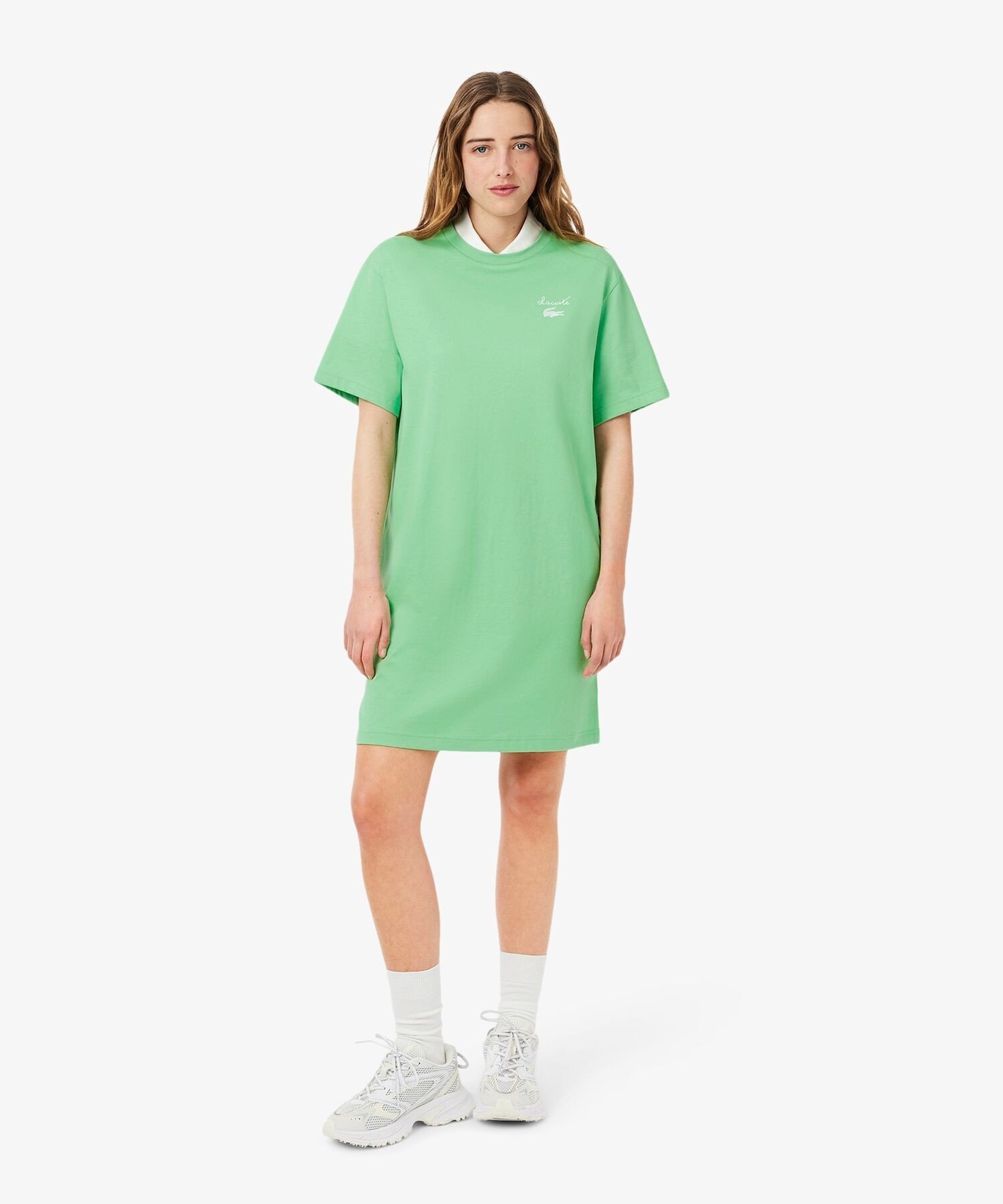 Платье-футболка LACOSTE оверсайз, хлопок, зеленый