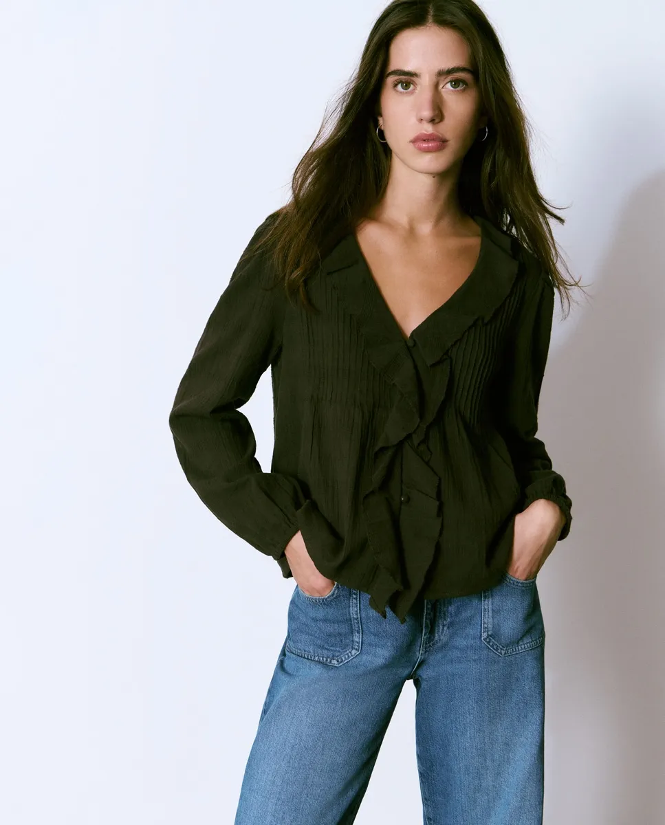 

Женская блузка с V-образным вырезом и оборками Brownie, коричневый