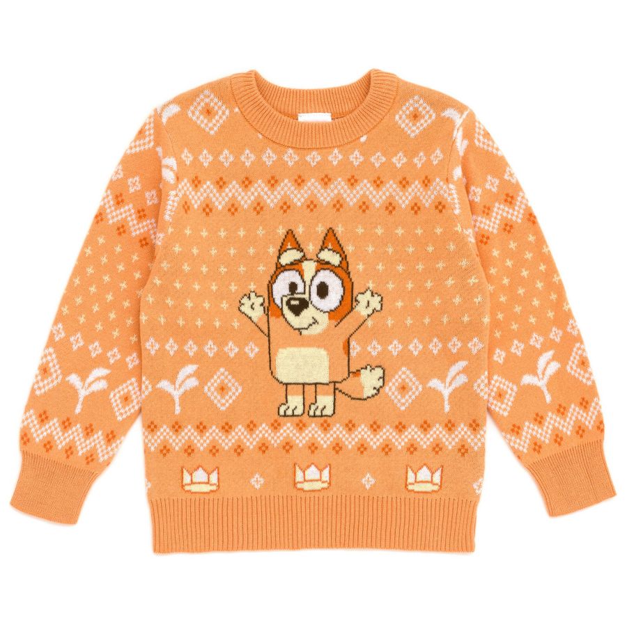 

Детский свитер с длинными рукавами для девочек Бинго, чили, мама, бандит, папа на Рождество Bluey, Bingo, orange