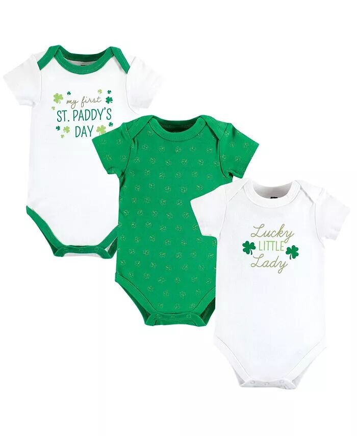 

Хлопковые боди для маленьких девочек, Lucky Lady, 3 шт Hudson Baby, зеленый