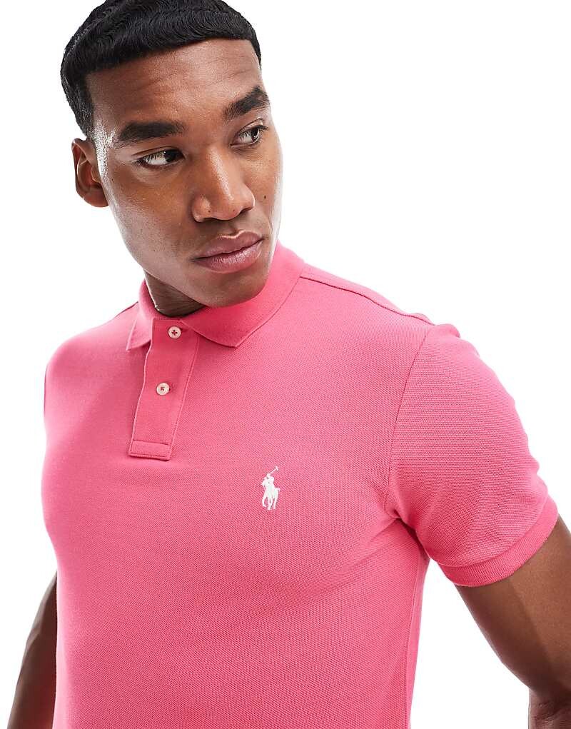 

Розовая рубашка-поло узкого кроя из пике с логотипом Polo Ralph Lauren
