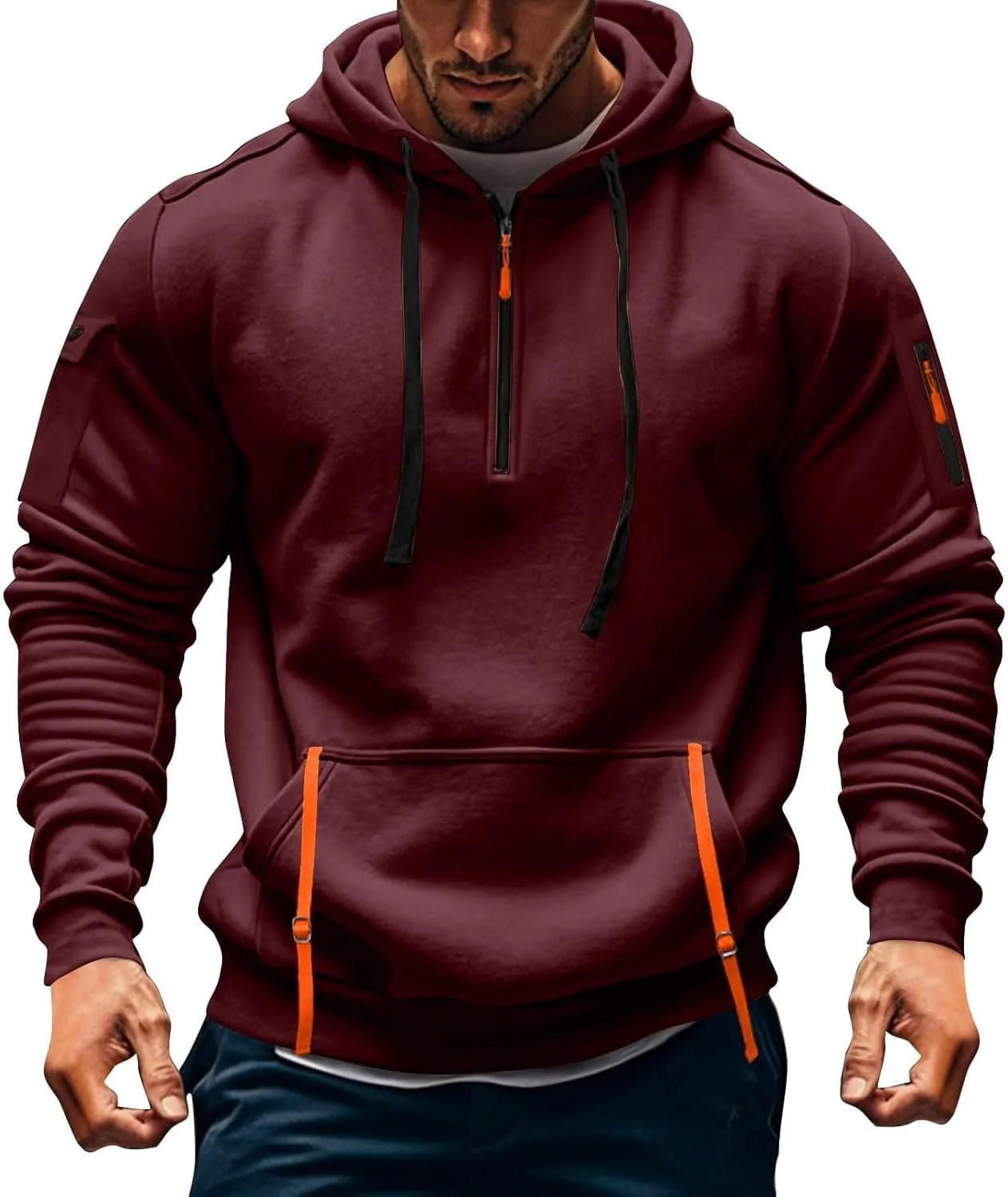 

GOFULY Zip Up Hoodies Men стильный флисовый тактический свитшот с капюшоном и карманом