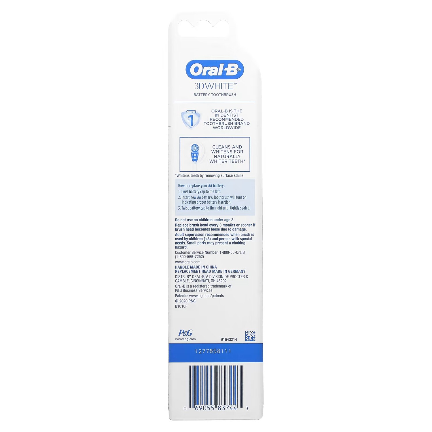 Зубная щетка Oral-B 3D White с питанием от батареек, 1шт. — фото 2