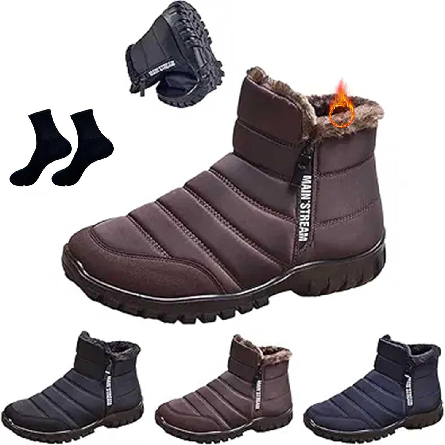 

Мужские водонепроницаемые теплые хлопковые зимние ботинки на молнии до щиколотки, зимние толстые плюшевые ортопедические туфли для мужчин, меховые зимние ботильоны без шнурков Ghtrhsb, коричневый