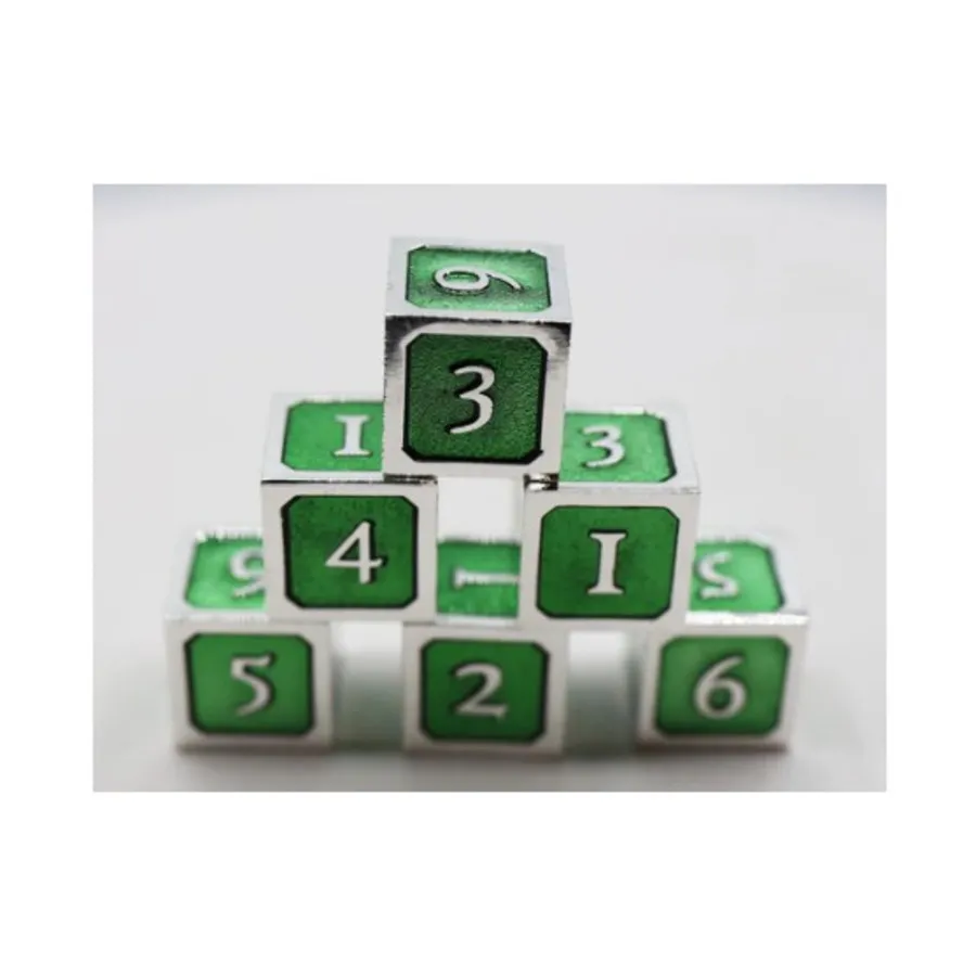 

d6 – Зеленый с серебром (6), Dice Sets - Metal - D6's (Foam Brain Games)