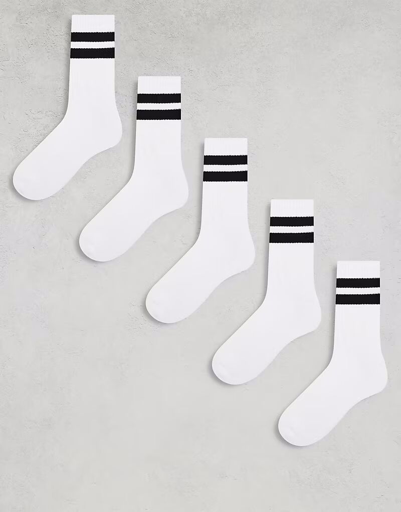 

5 пар спортивных носков белого цвета с черной полоской Asos Design