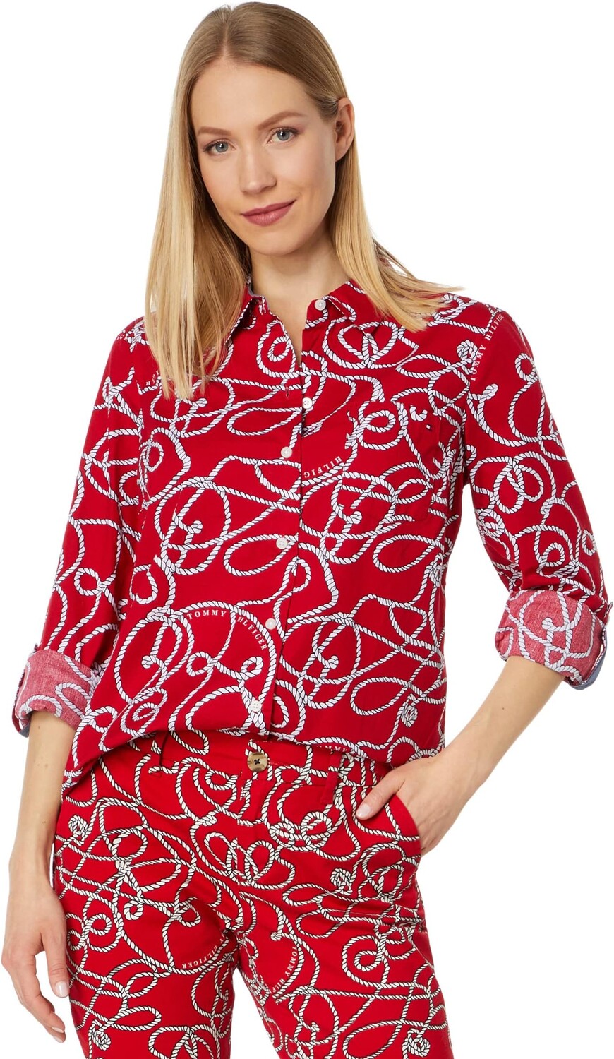 

Рубашка с веревкой Roll Tab Tommy Hilfiger, цвет Knotty Ropes/Scarlet Multi