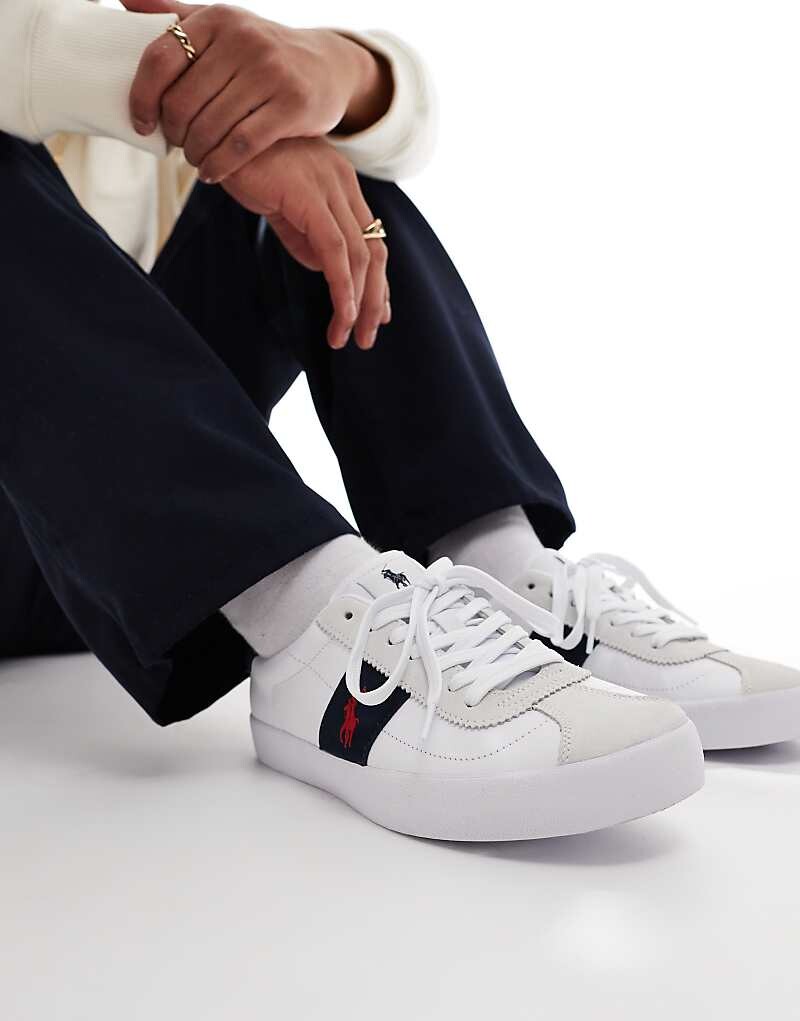 

Бело-темно-синие кроссовки из кожи и замши Polo Ralph Lauren Court Vulc, Синий, Бело-темно-синие кроссовки из кожи и замши Polo Ralph Lauren Court Vulc