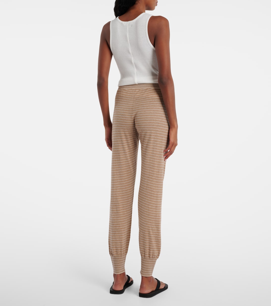 Джерси хлопковые и кашемировые спортивные брюки The Row, Beige /  Light Beige Stripe — фото 3