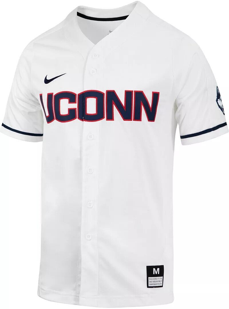 

Мужская белая бейсбольная майка с длинными пуговицами Nike UConn Huskies