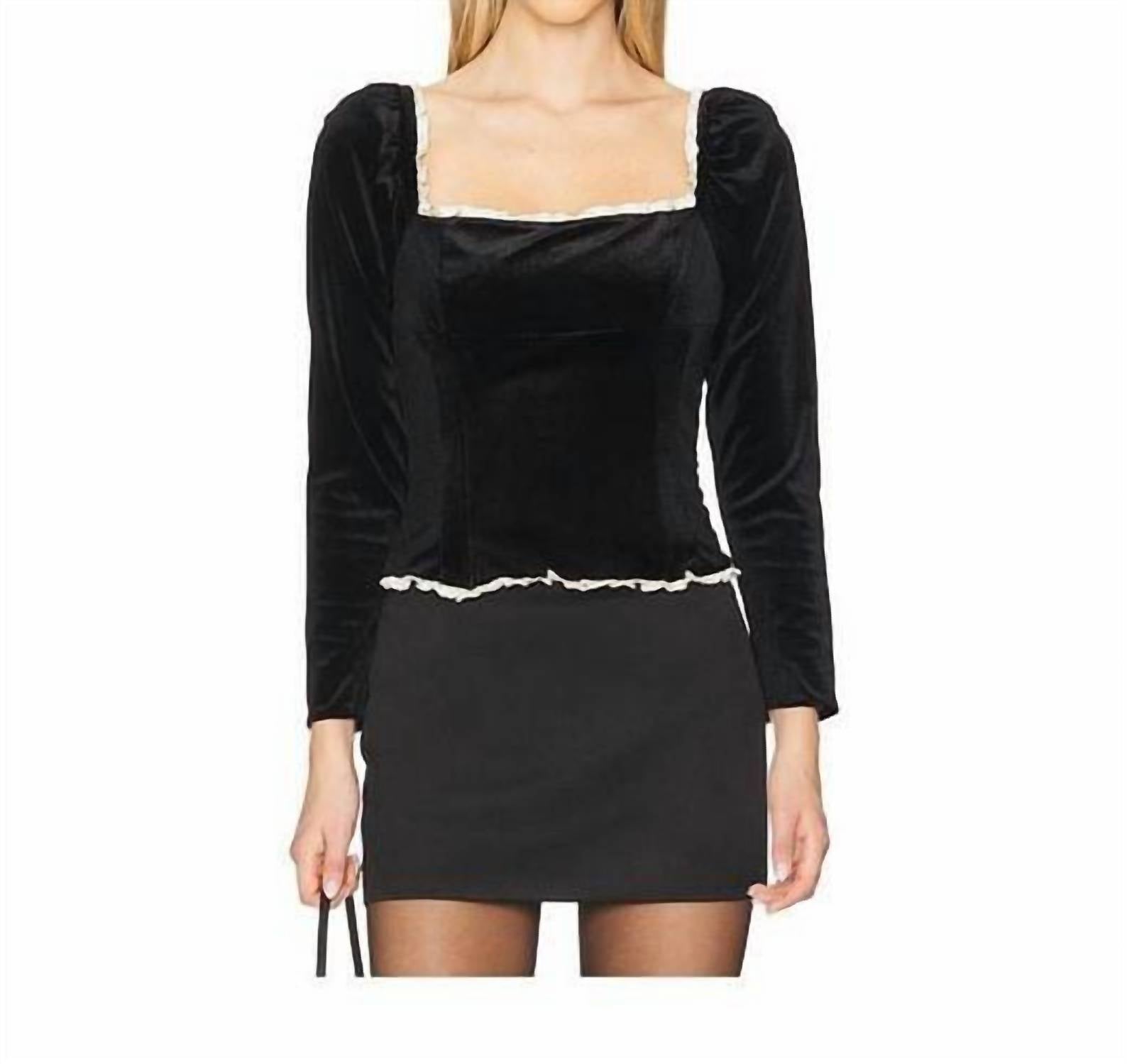 

ASTR Элегантная бархатная блузка с квадратным вырезом и длинными рукавами, черного цвета