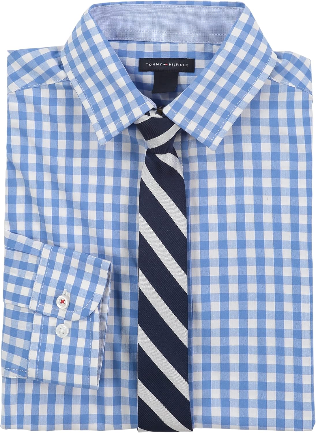 Рубашка Tommy Hilfiger для мальчиков с длинными рукавами, прямым галстуком, воротником на пуговицах и манжетами на рукавах, Dragonfly/Gingham — фото 2