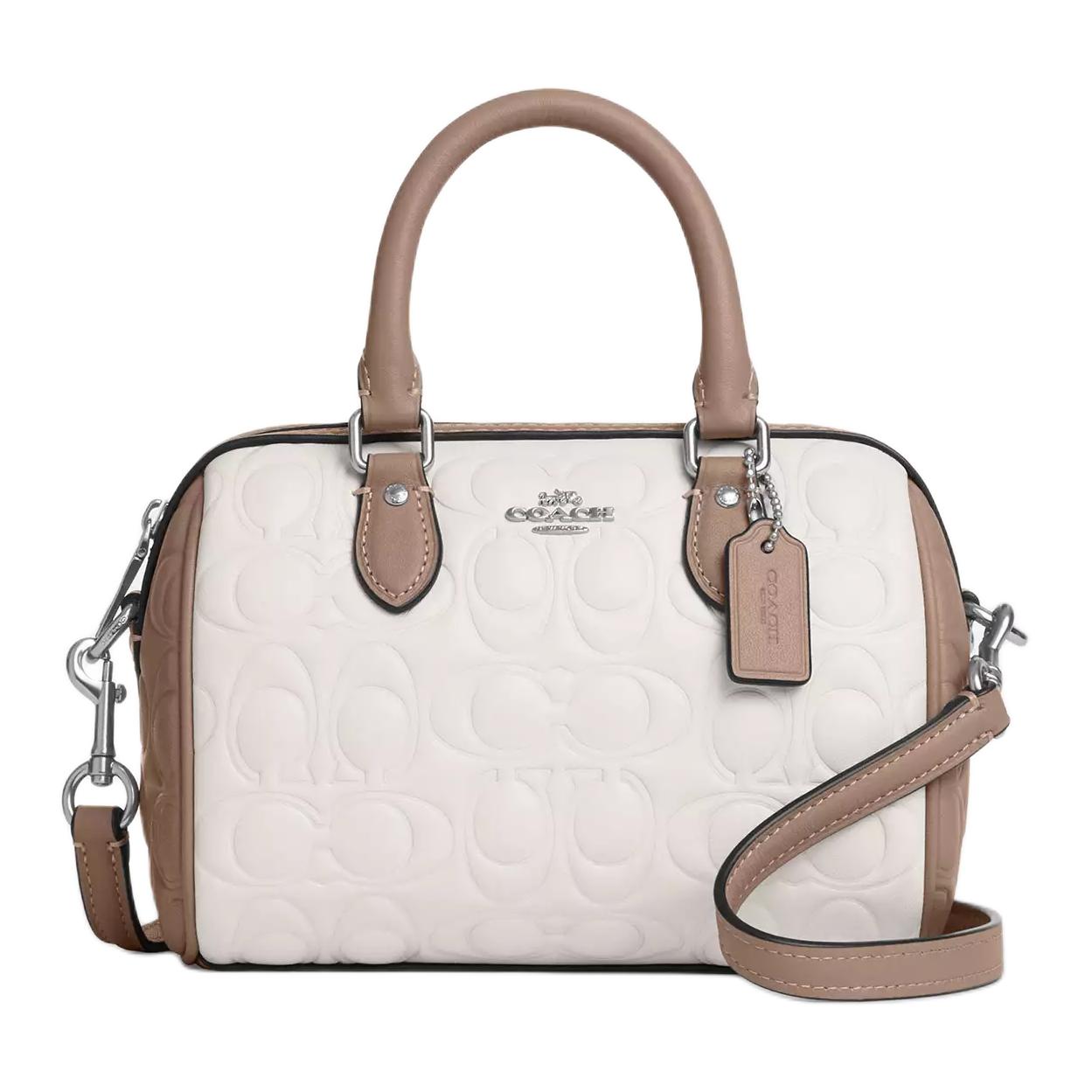

COACH Роуэн гладкая кожаная сумка через плечо миниатюрная женская сумка мел и тауп
