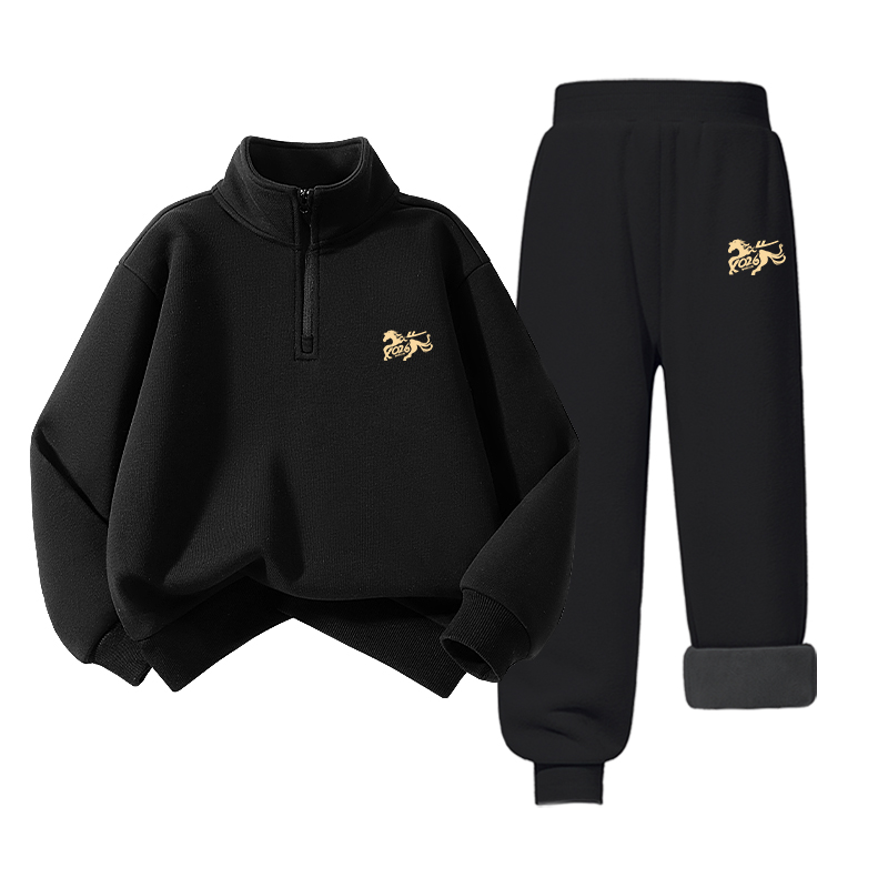 Детская повседневная спортивная одежда WARRIOR, [fleece-lined new year setкрасныйh running horse золото k-черный/h running horse золото k — фото 2