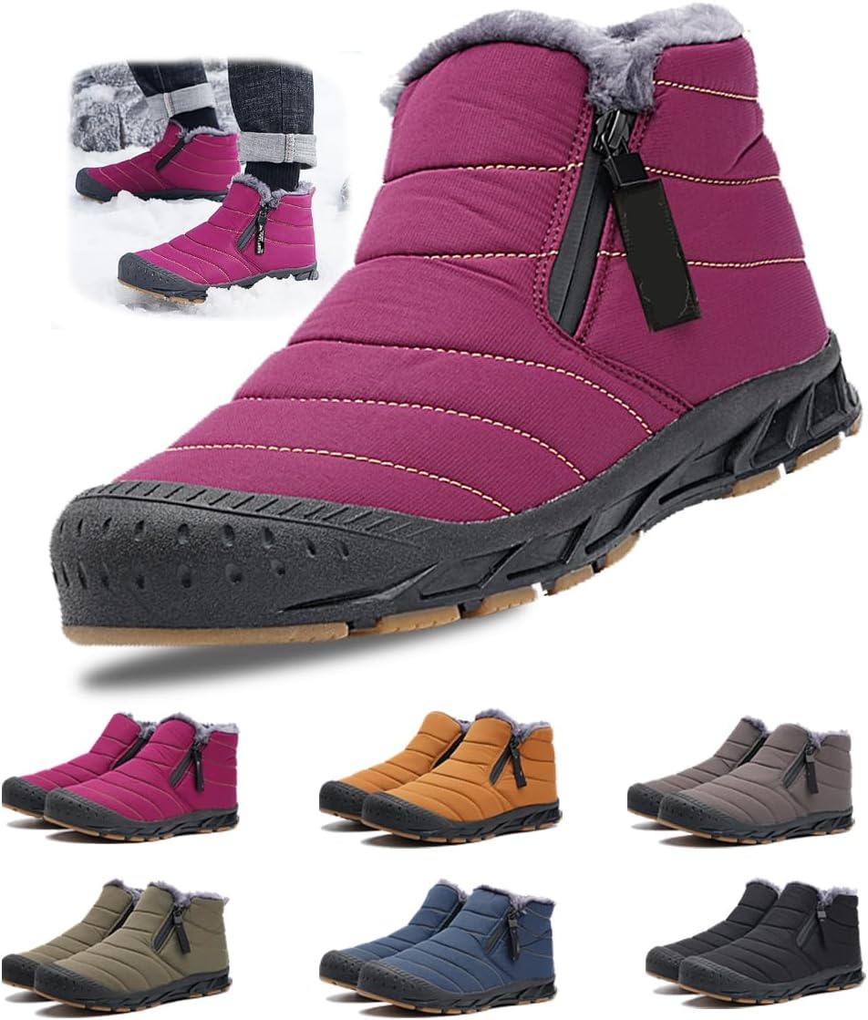 

Зимние ботинки для женщин и мужчин с молнией, с теплым мехом, на выход, короткие снежные ботинки, противоскользящие, водонепроницаемые, удобные для улицы Generic, красный