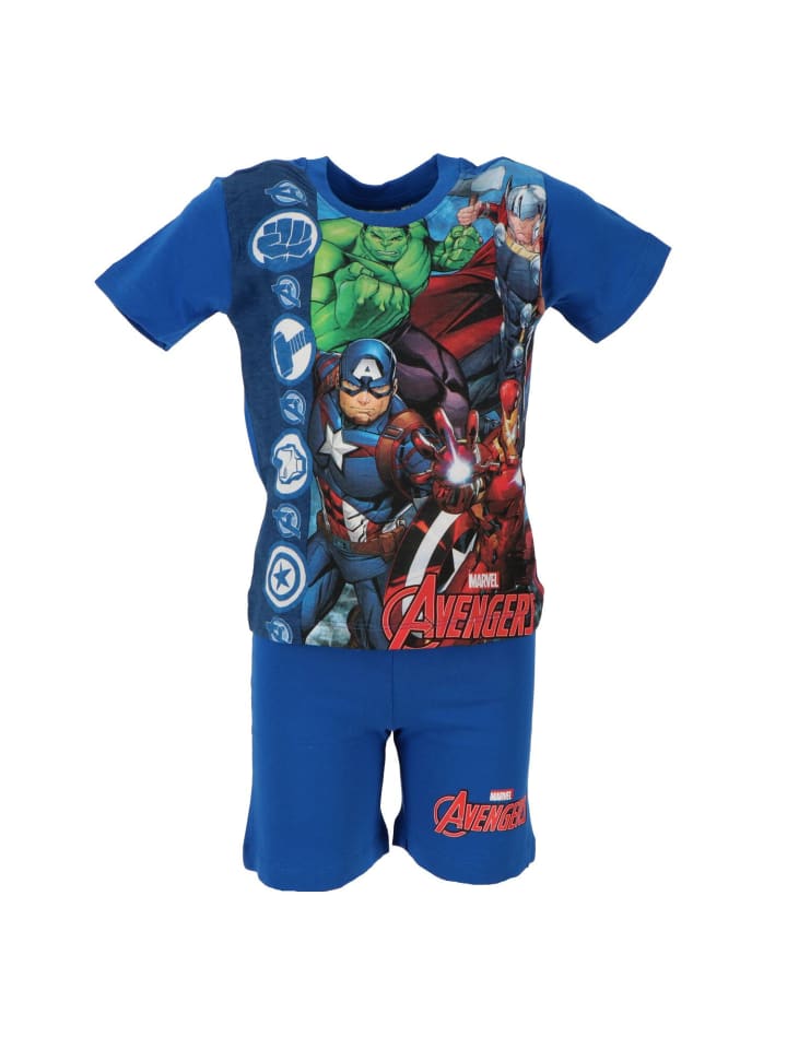 

Avengers Детская пижама с короткими рукавами «Мстители», 100% хлопок, с изображением Шортамы, синего цвета