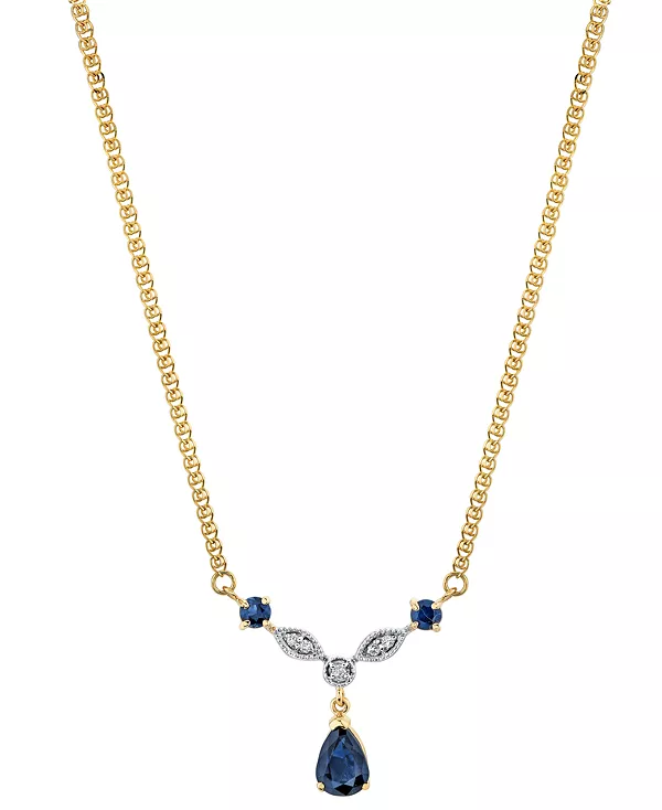 

Ожерелье с подвеской в форме капли груши длиной 18 дюймов из 14-каратного золота с выращенным в лаборатории сапфиром (1-1/3 карата) и бриллиантами Macy'S, sapphire