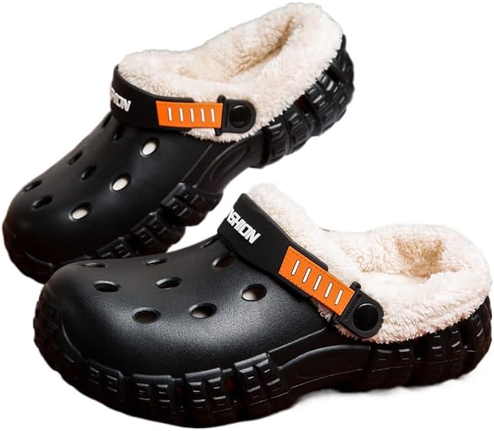 

Мужские стильные зимние тапочки FmShi: теплая толстая плюшевая подкладка, противоскользящая подошва, идеально для комфорта в помещении, черный