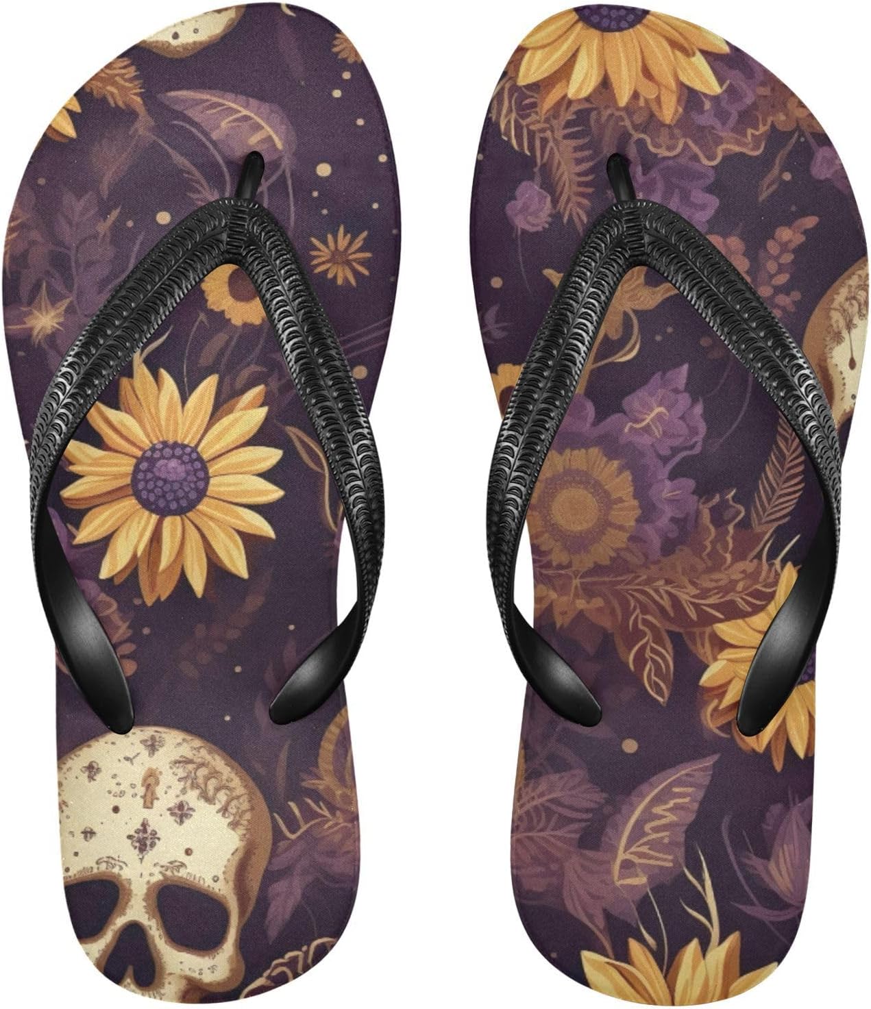 

Сандалии Flowers с цветочным черепом и подсолнухом, пляжные летние повседневные шлепанцы для женщин и мужчин Kfbe, Floral Skull