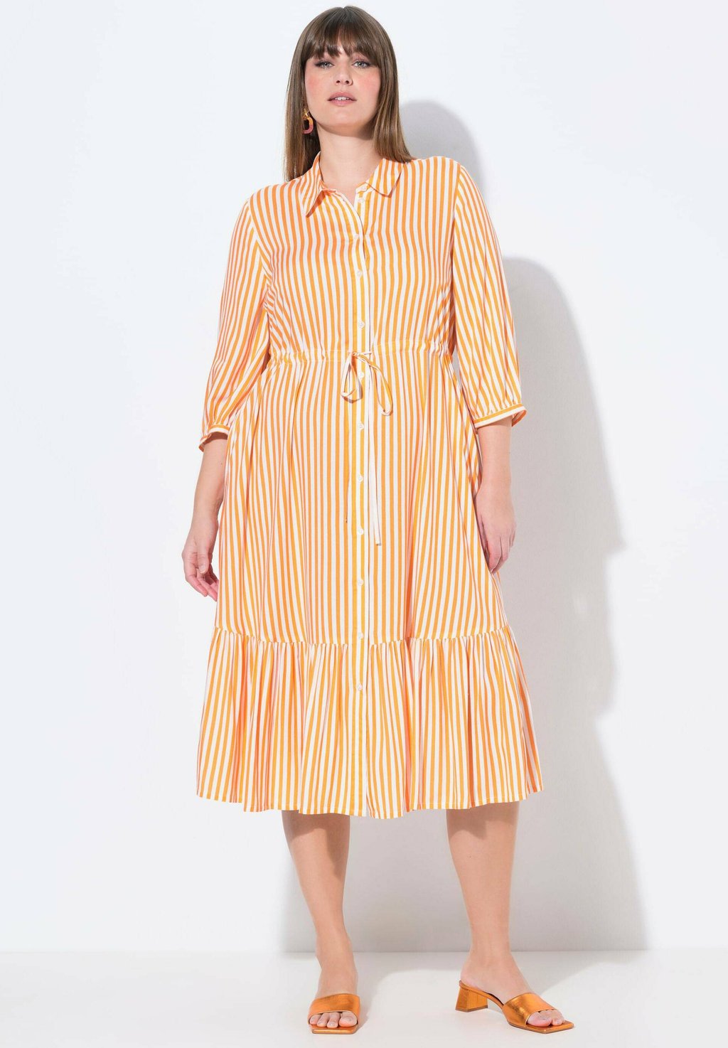

Платье-рубашка STRIPED 3/4 SLEEVE BUTTON DOWN Ulla Popken, оранжевый