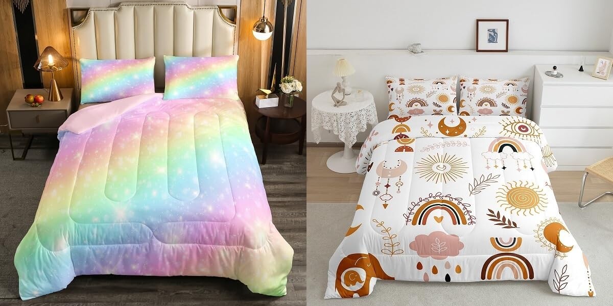 

Erosebridal Наборы одеял двойного размера в стиле бохо Rainbow для девочек (2 одеяла и 4 наволочки)
