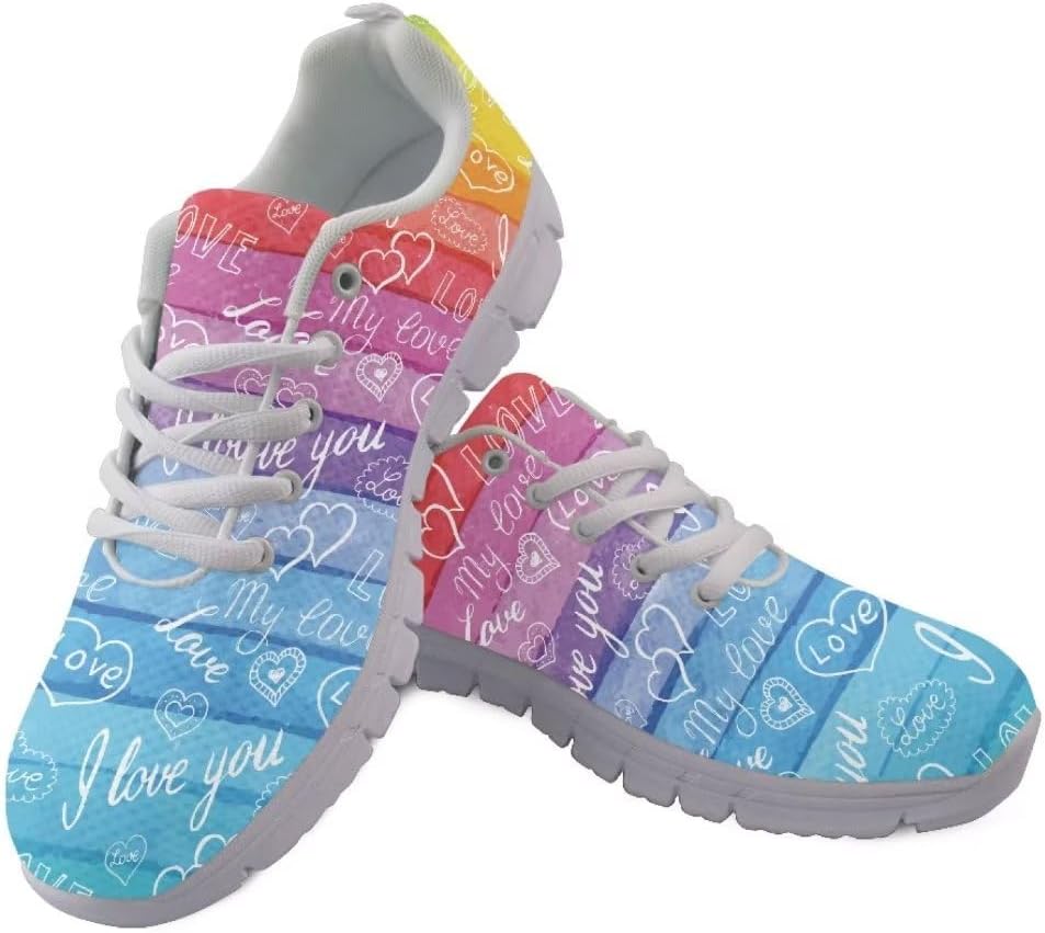 

Кроссовки Jeiento Non Slip на День святого Валентина для женщин и мужчин, сетчатые теннисные кроссовки, подарок на День святого Валентина для девушек, женские кроссовки для прогулок и бега, Rainbiw Heart Love You