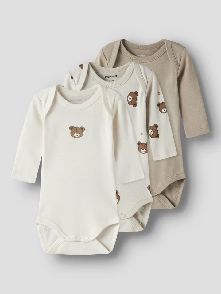 Name it Набор из 3 боди с длинными рукавами NBNBODY 3P LS PUMICE BEAR цвета пемзы — фото 3
