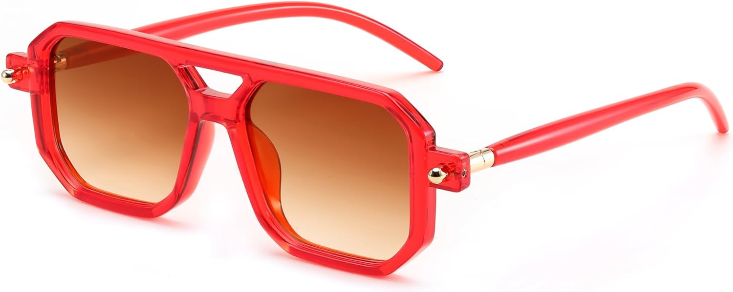 

Винтажные квадратные солнцезащитные очки-авиаторы FEISEDY 70-х годов, классическая ретро-стильная оправа, защита от ультрафиолета UV400, артикул B2622, 023 Transparent Red Frame & Gradient Tea Lens