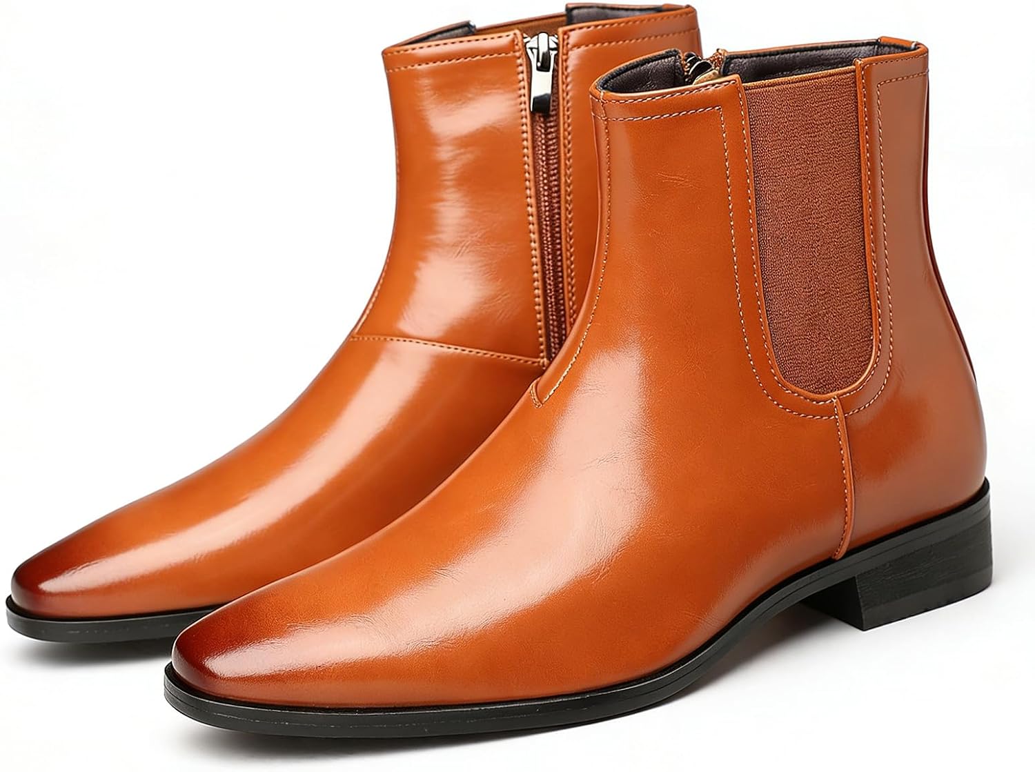 

Мужские кожаные ботинки Челси с боковой молнией, модные классические с застежкой на носке, эластичной вставкой, высокие, формальные оксфорды, удобные деловые и повседневные ботинки до щиколотки Oxneuhg, коричневый