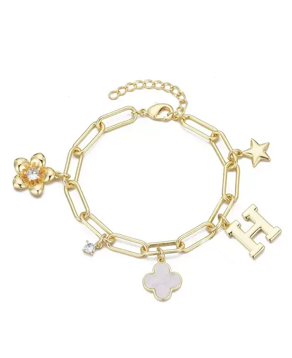 

Золотой браслет с инициалами и массивными подвесками Adornia, gold-h