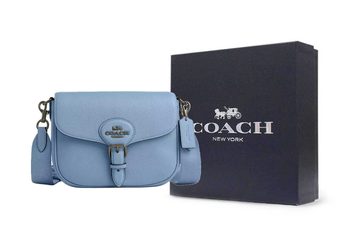 

COACH Кожаная сумка-седло Amelia, кожаная сумка через плечо, средняя женская сумка-кроссбоди синяя