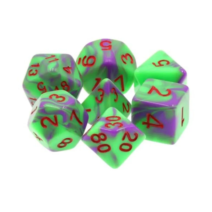 

Набор Poly — Goblin Goo с красным (7), Dice Sets - Resin/Acrylic - Blue, Green, & Purple (Foam Brain Games)