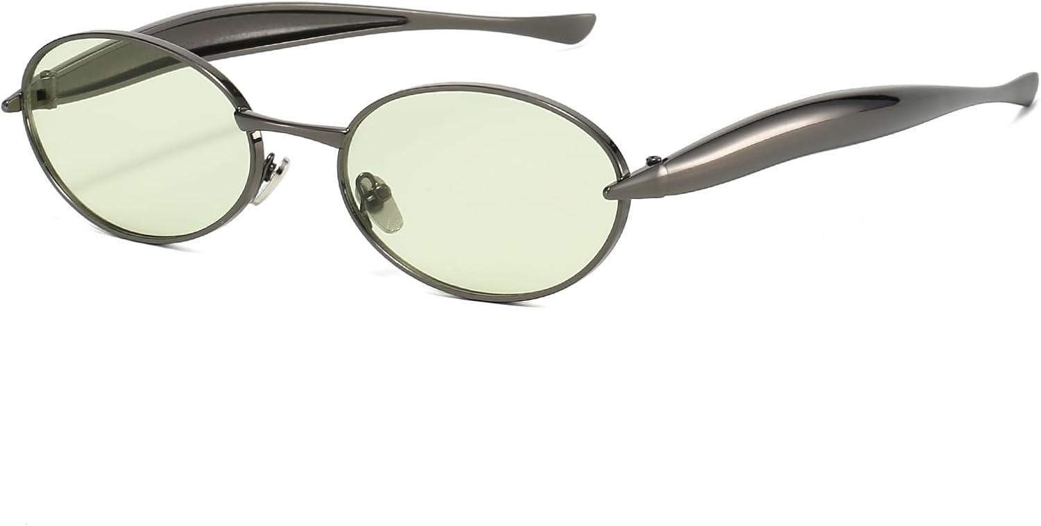 

Ретро овальные солнцезащитные очки для женщин и мужчин в стиле 70-х, модные солнцезащитные очки-сардинки, золотистая металлическая оправа, защита от УФ-излучения UV400 SUNBSR, Gun Grey/Light Green