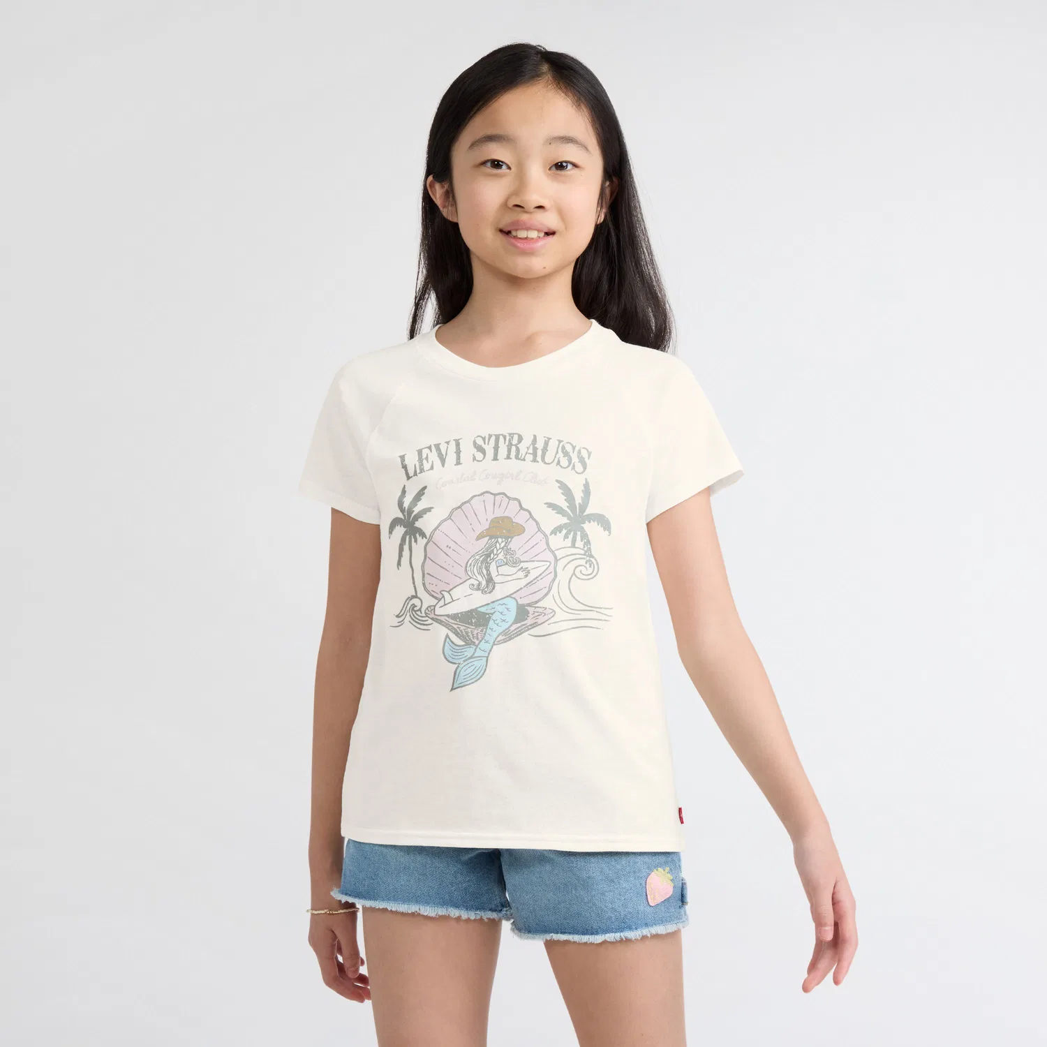 Футболка с коротким рукавом и принтом русалки для девочек 7-16 лет Levi's, Antique White