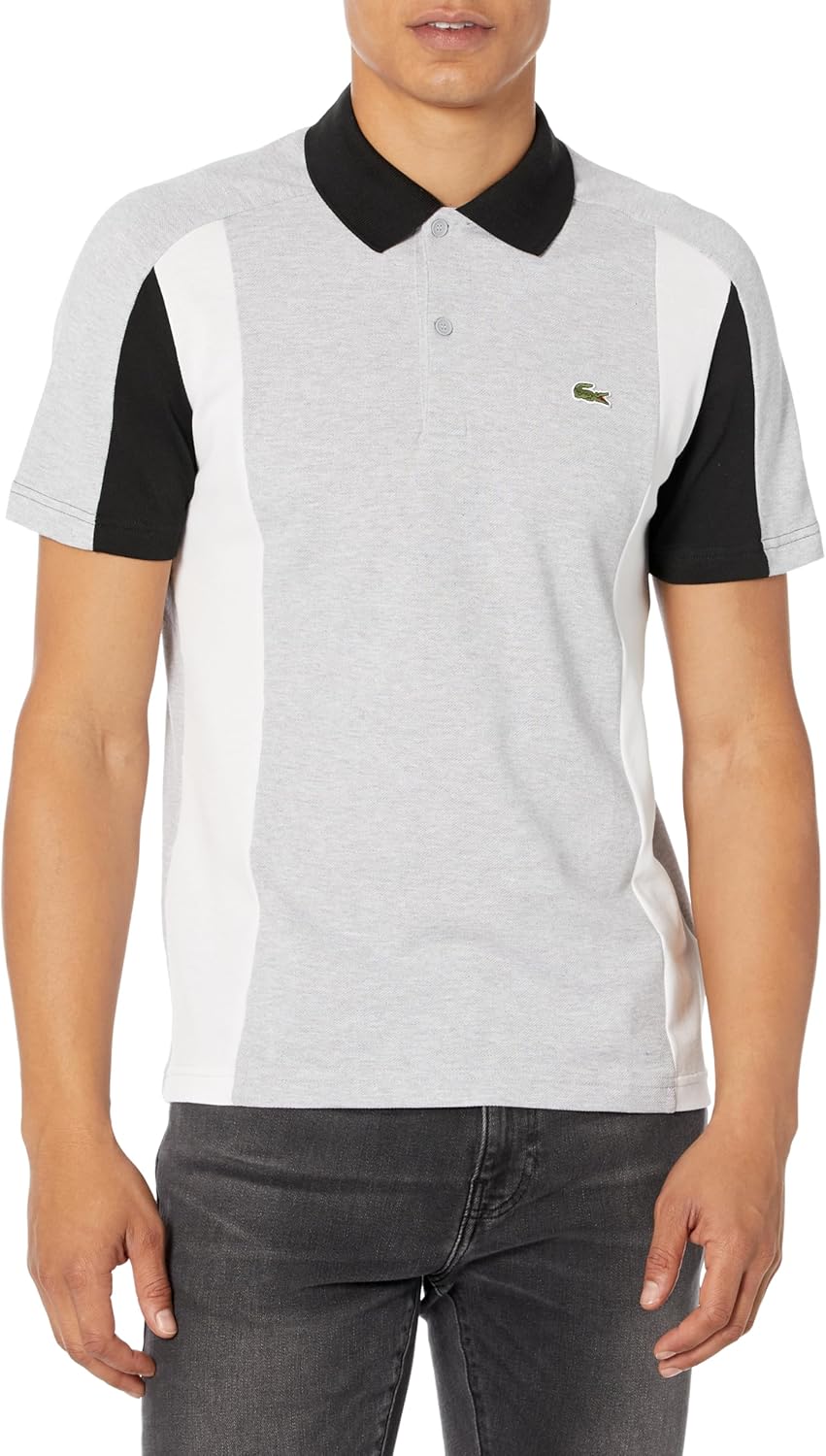 

Lacoste мужская сезонная короткая рукавка regular fit поло с цветными блоками, Argent Chine/Black/White, Белый, Lacoste мужская сезонная короткая рукавка regular fit поло с цветными блоками, Argent Chine/Black/White