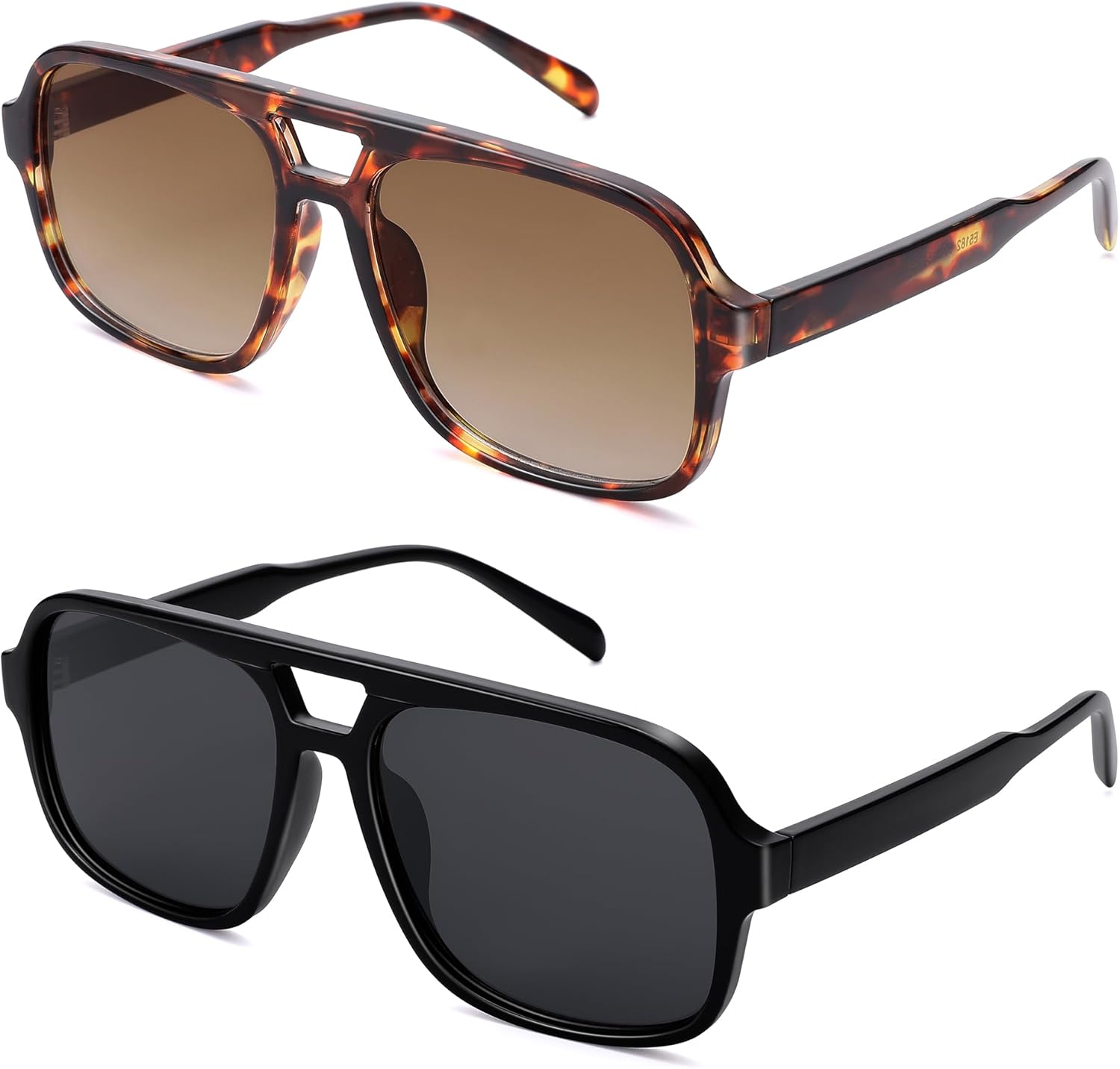 

Ретро-солнцезащитные очки-авиаторы для женщин и мужчин, модные квадратные солнцезащитные очки в стиле 70-х годов с защитой от УФ-излучения UV400 DYSAKER, B5-2pack(leopard/Brown + Black/Grey)