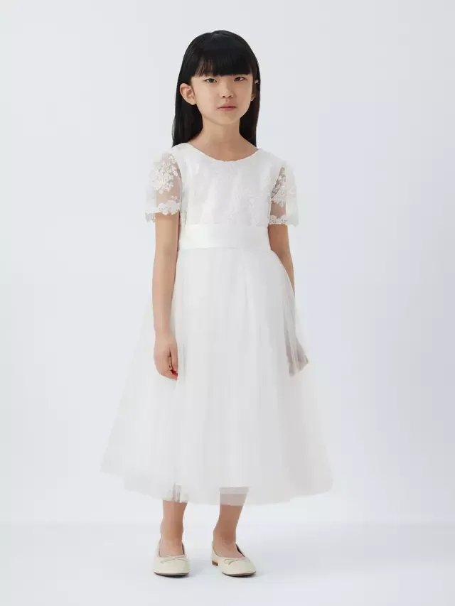 Детское платье подружки невесты из тюля с бантом, цвет слоновой кости John Lewis Heirloom Collection