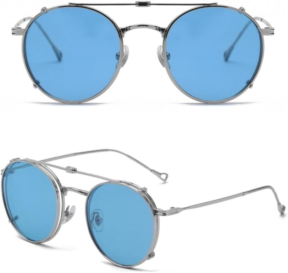 

Сине-зеленые круглые поляризованные солнцезащитные очки для мужчин, складные очки с зажимом для защиты от УФ-излучения UV400 для женщин, металлическая оправа для мужчин LXLHWN, Silver With Blue