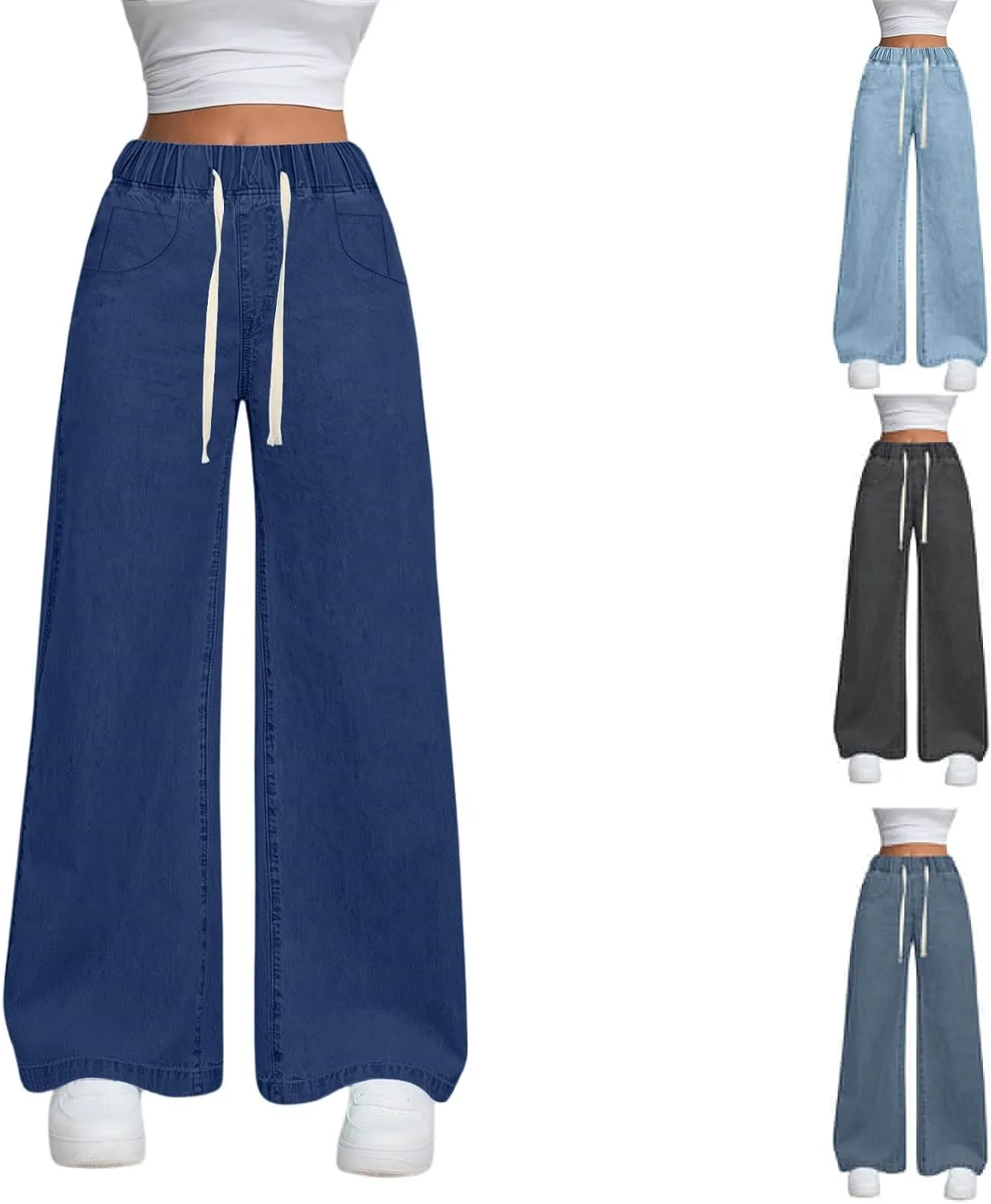 

Женские джинсы на шнурке Stretchy Pull On High Waisted Baggy Boyfriend