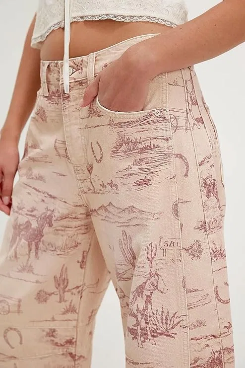 Джинсы с принтом, Wide Leg, Pink — фото 4