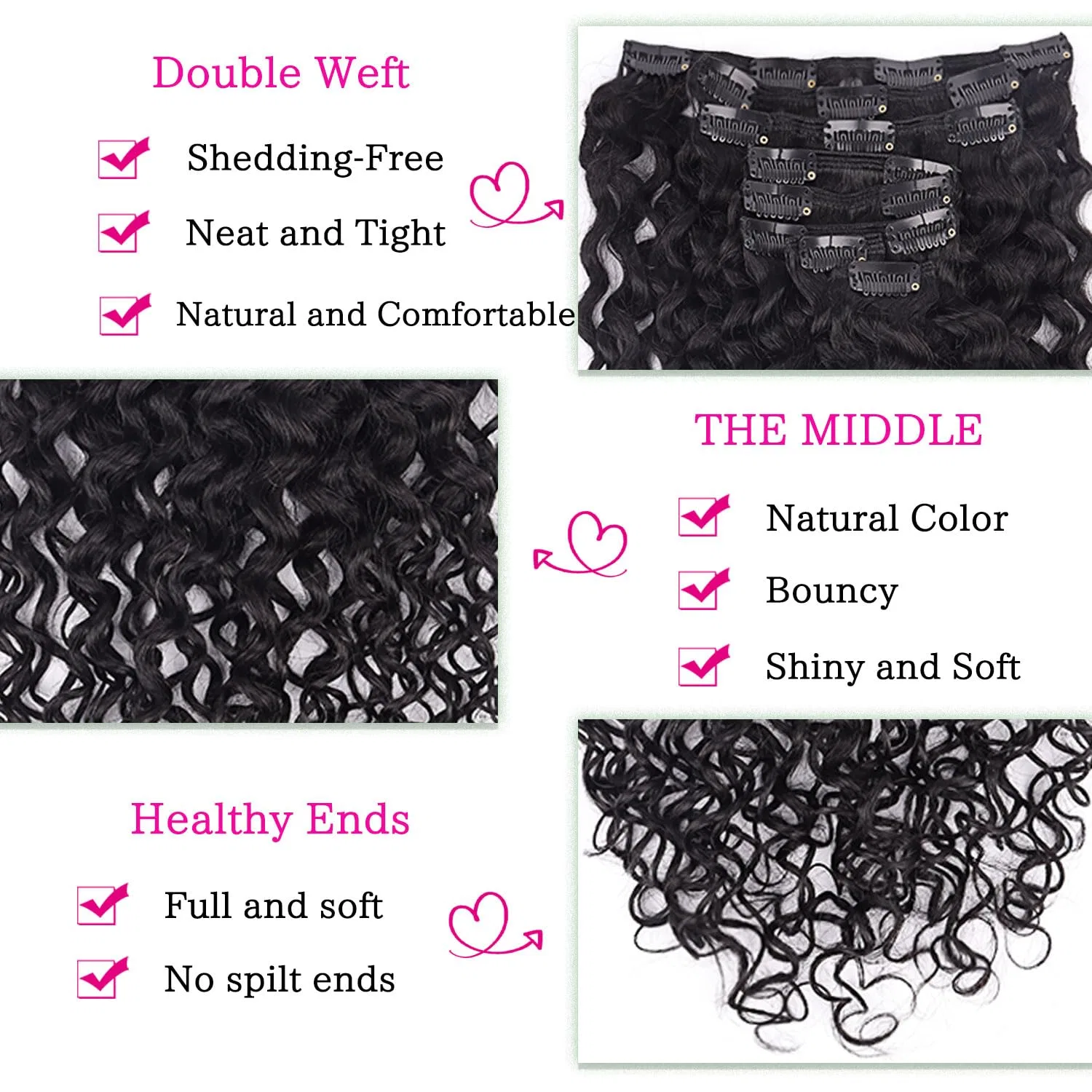 Накладные пряди для волос Kinky Curly на заколках, 50 см, 120 г Fulang Hair, Natural Black Jc — фото 3