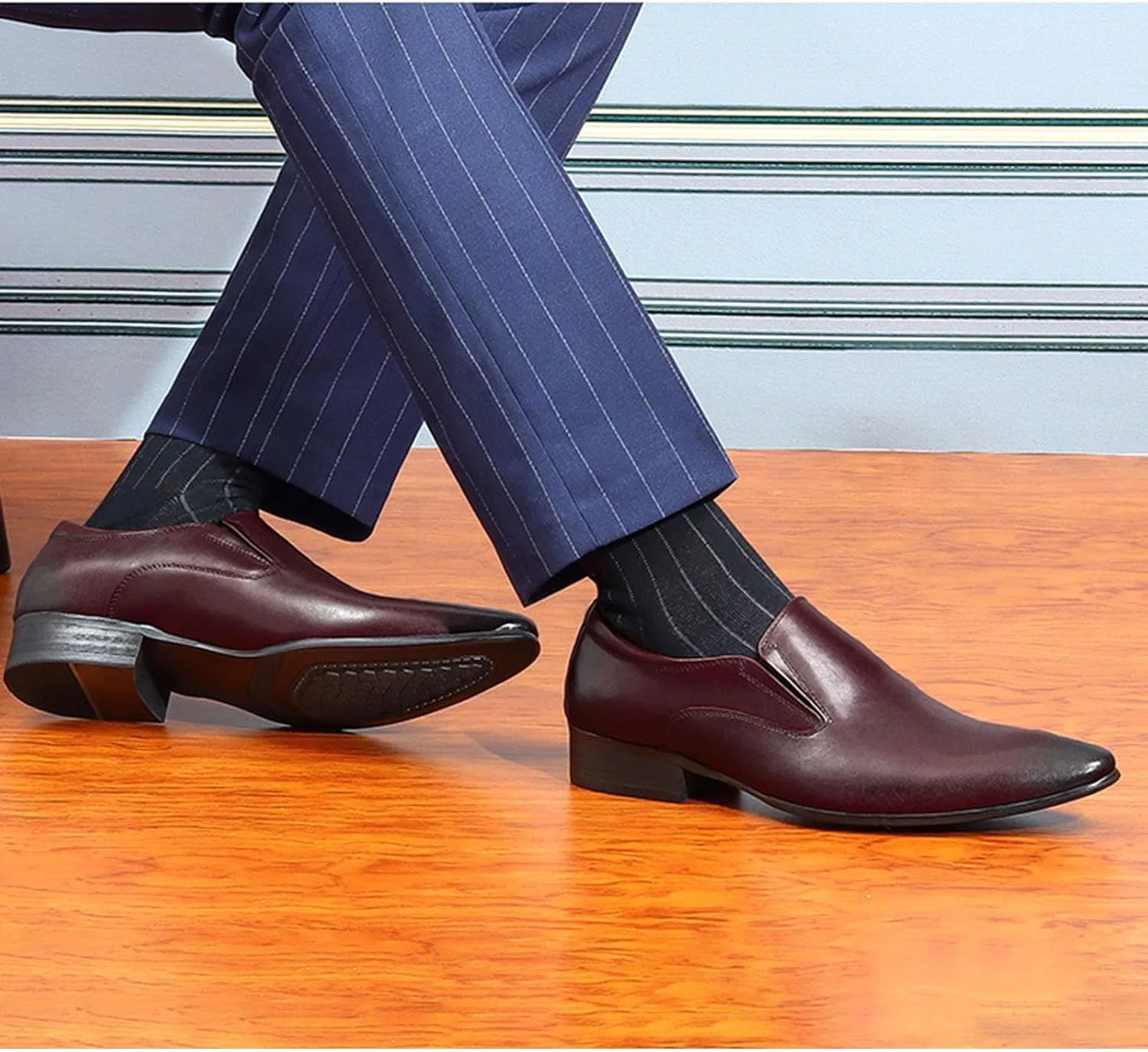 Лоферы, остроносые, Men's Dress Shoes, Business Formal, бордовый — фото 3