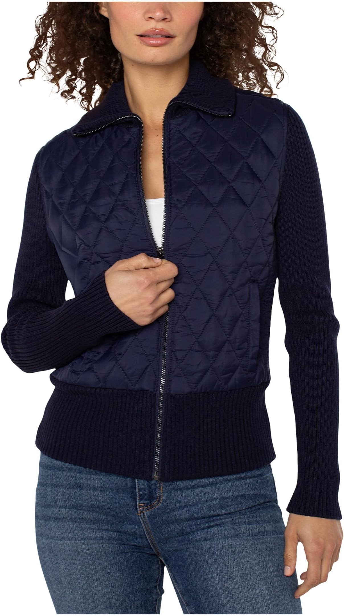 

Женская миниатюрная куртка-свитер с длинными рукавами и молнией спереди Liverpool Los Angeles, Sleek Navy